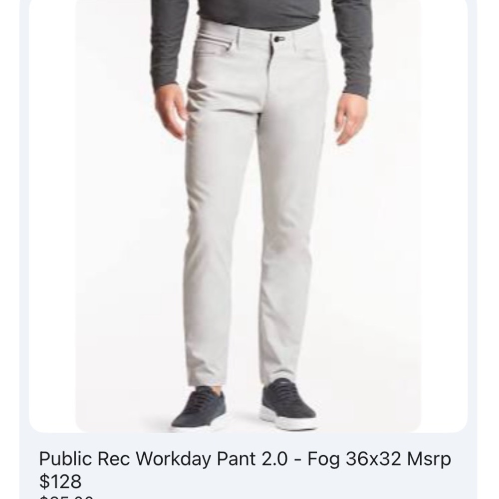 Public Rec Workday Pant 2.0- Fog Gray-‎ Men’s 36 x 32 Performance Gray